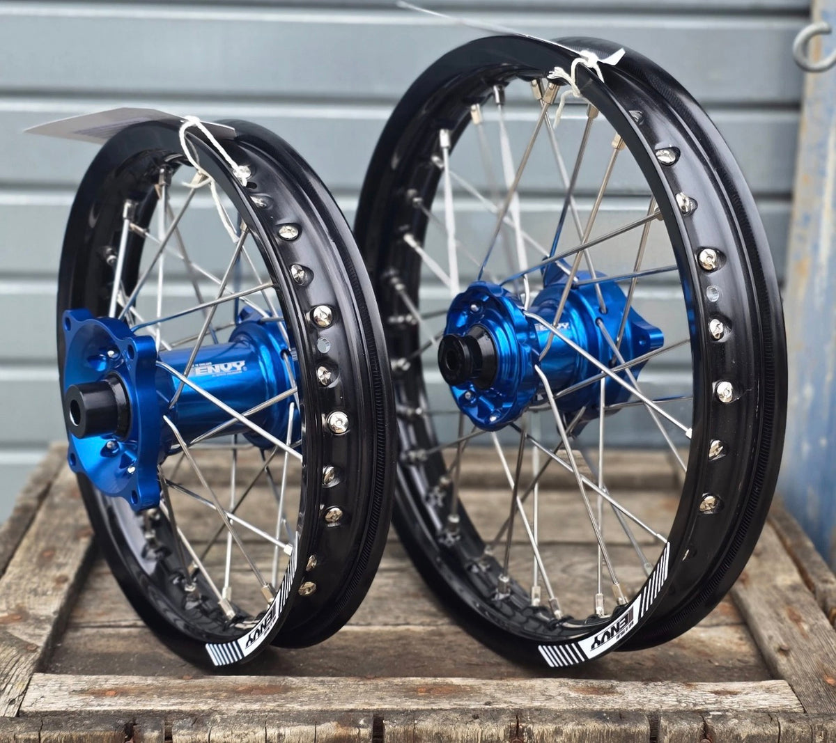 ENVY WHEELS SET YAMAHA YZ65 2018 UPTO 2027 BLUE HUB BLACK RIM 12/14"