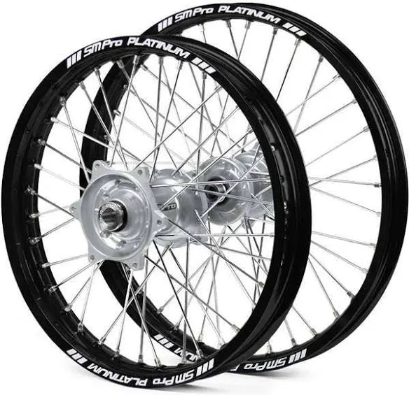 SM PRO PLATINUM 10” Front Wheel E3/E5 Silver Hub, Black Rim, Stainless Steel Spokes and Nipples