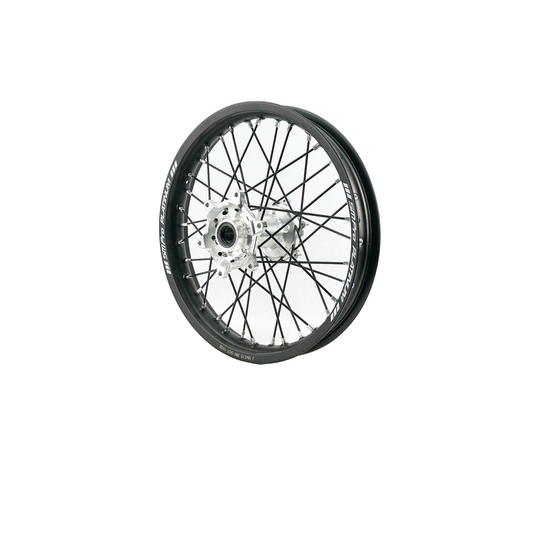 SM PRO PLATINUM 10” Front Wheel E3/E5 Silver Hub, Black Rim, Stainless Steel Spokes and Nipples