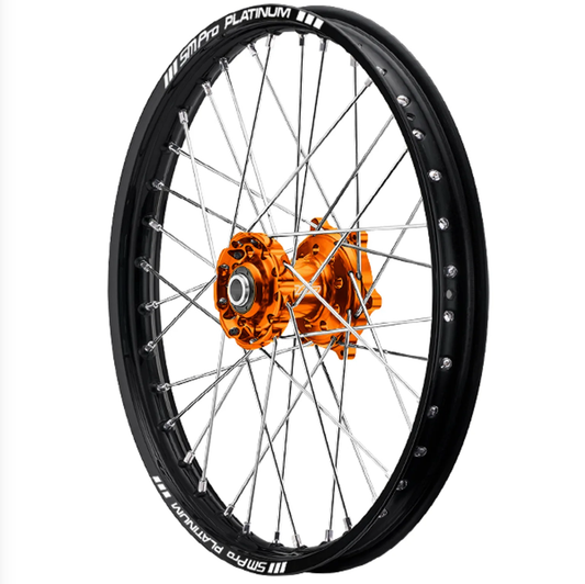 SM PRO PLATINUM MOTOCROSS     12”x1.6 FRONT WHEEL - KTM ORANGE HUB, BLACK RIM - SX50/E5